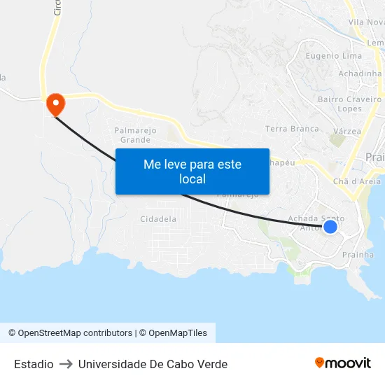 Estadio to Universidade De Cabo Verde map