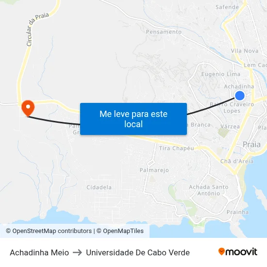 Achadinha Meio to Universidade De Cabo Verde map