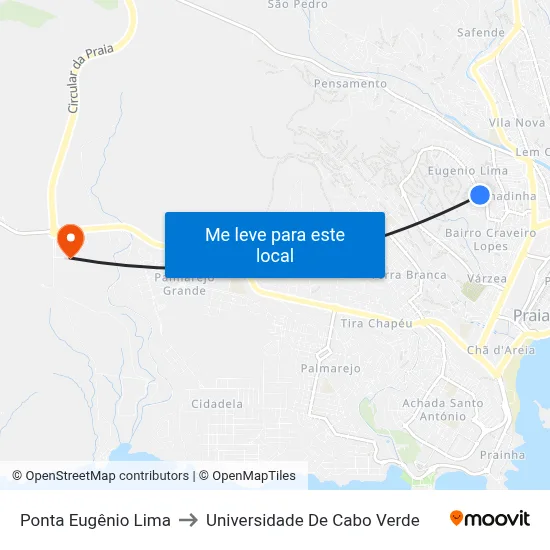 Ponta Eugênio Lima to Universidade De Cabo Verde map