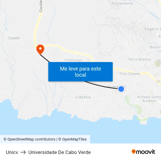 Unicv to Universidade De Cabo Verde map