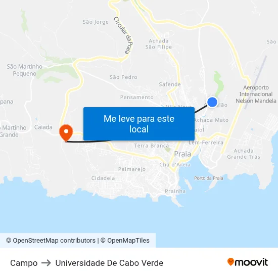 Campo to Universidade De Cabo Verde map