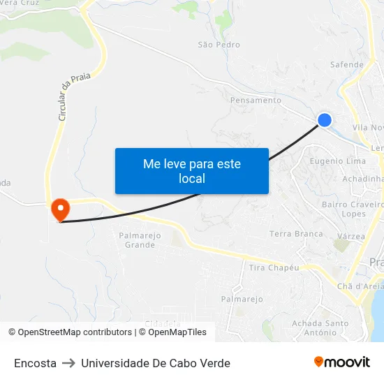 Encosta to Universidade De Cabo Verde map