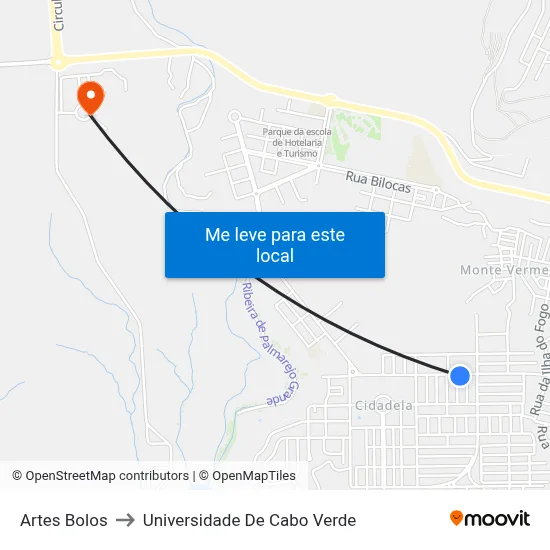 Artes Bolos to Universidade De Cabo Verde map