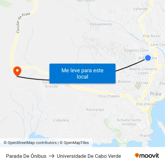 Parada De Ónibus to Universidade De Cabo Verde map