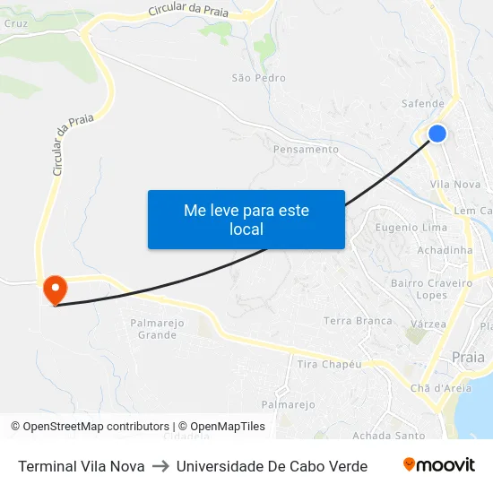 Terminal Vila Nova to Universidade De Cabo Verde map