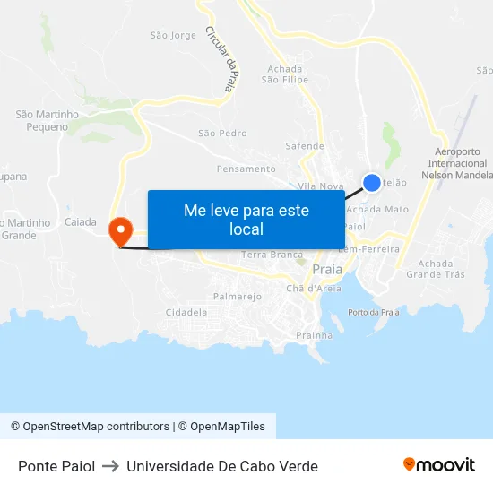 Ponte Paiol to Universidade De Cabo Verde map