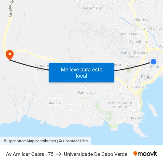 Av Amilcar Cabral, 75 to Universidade De Cabo Verde map