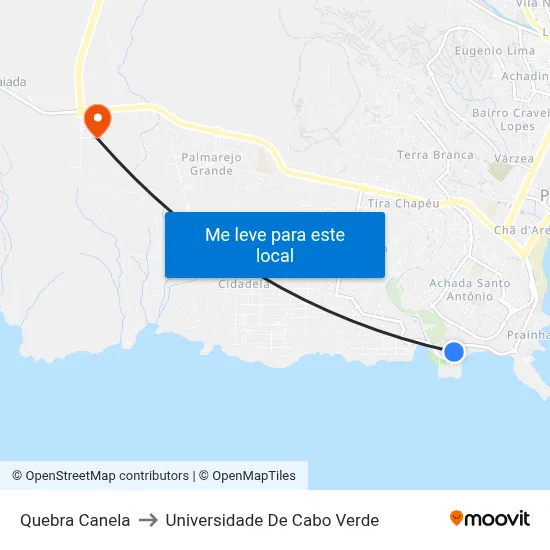 Quebra Canela to Universidade De Cabo Verde map