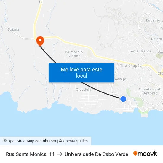 Rua Santa Monica, 14 to Universidade De Cabo Verde map