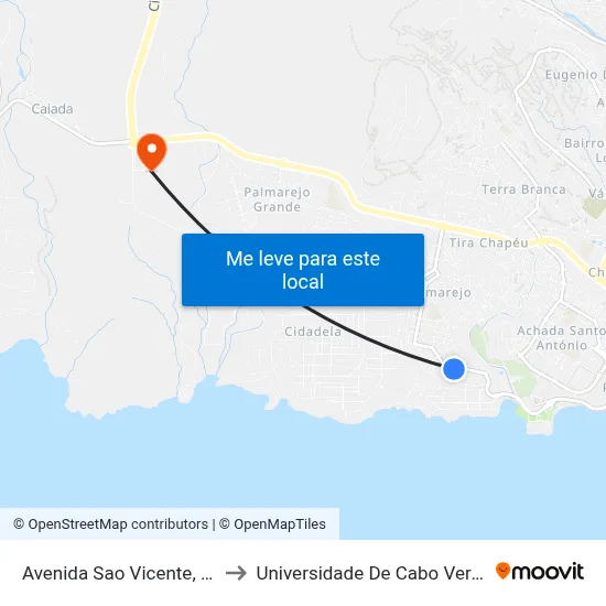 Avenida Sao Vicente, 68 to Universidade De Cabo Verde map