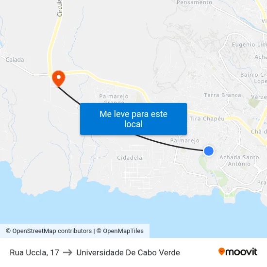 Rua Uccla, 17 to Universidade De Cabo Verde map