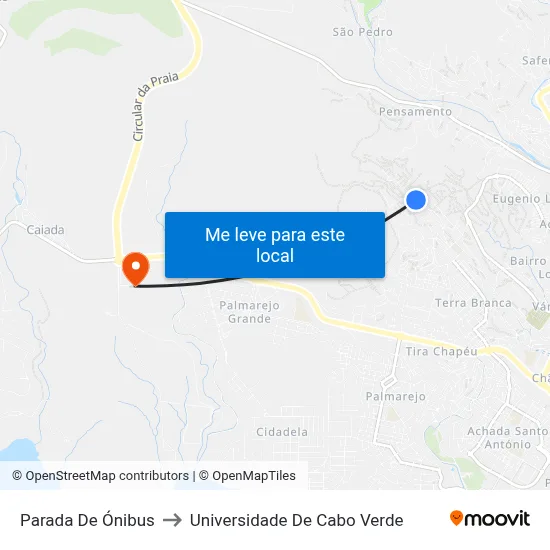 Parada De Ónibus to Universidade De Cabo Verde map