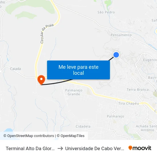 Terminal Alto Da Gloria to Universidade De Cabo Verde map