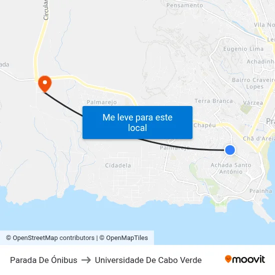 Parada De Ónibus to Universidade De Cabo Verde map