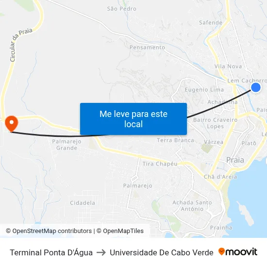 Terminal Ponta D'Água to Universidade De Cabo Verde map