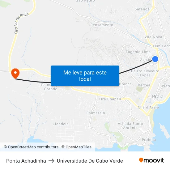 Ponta Achadinha to Universidade De Cabo Verde map