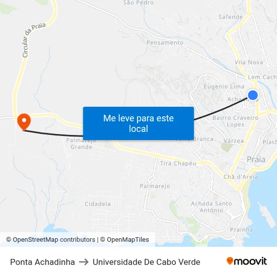Ponta Achadinha to Universidade De Cabo Verde map