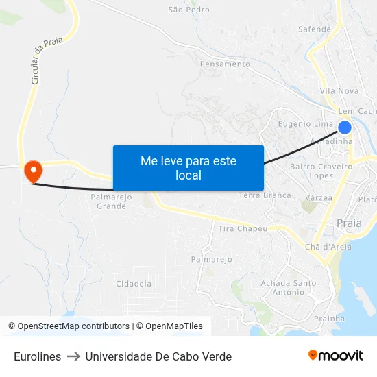 Eurolines to Universidade De Cabo Verde map