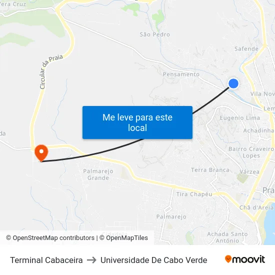 Terminal Cabaceira to Universidade De Cabo Verde map