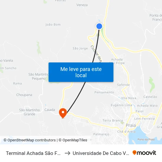 Terminal Achada São Felipe to Universidade De Cabo Verde map