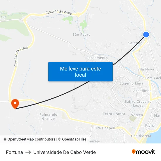 Fortuna to Universidade De Cabo Verde map