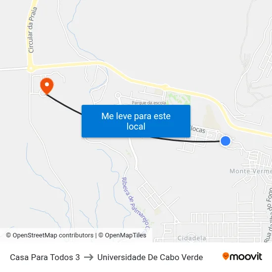 Casa Para Todos 3 to Universidade De Cabo Verde map