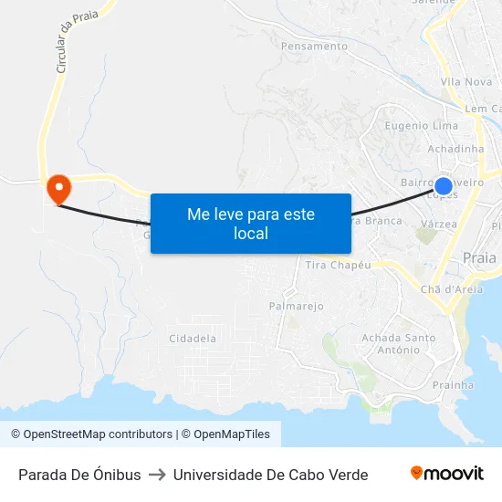 Parada De Ónibus to Universidade De Cabo Verde map