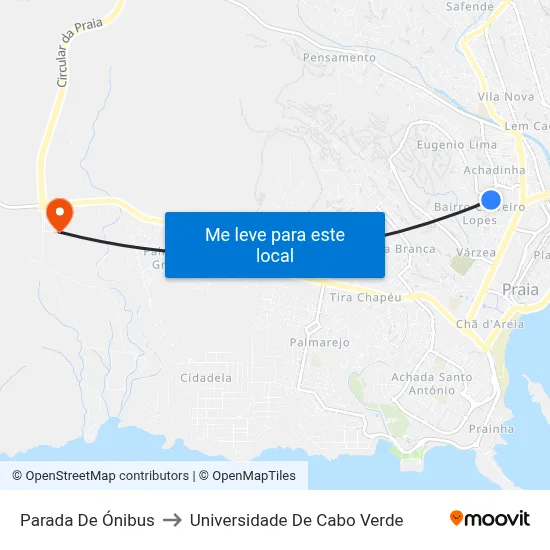 Parada De Ónibus to Universidade De Cabo Verde map
