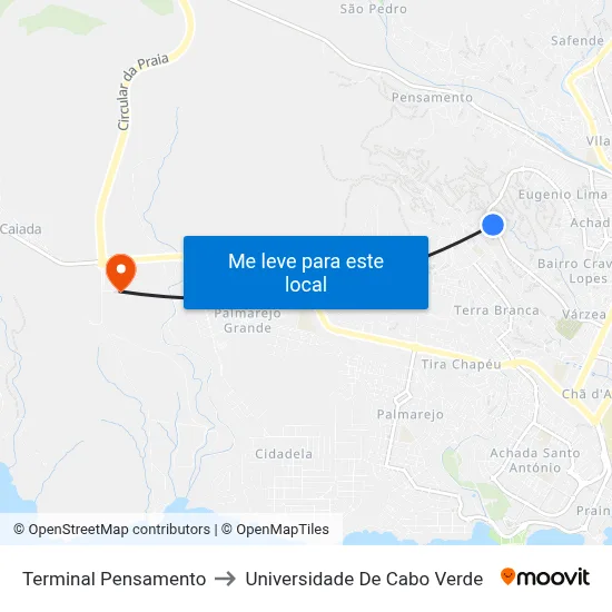 Terminal Pensamento to Universidade De Cabo Verde map