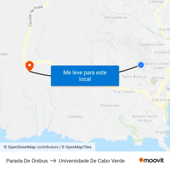 Parada De Ónibus to Universidade De Cabo Verde map