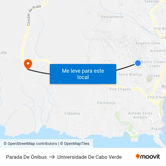 Parada De Ónibus to Universidade De Cabo Verde map