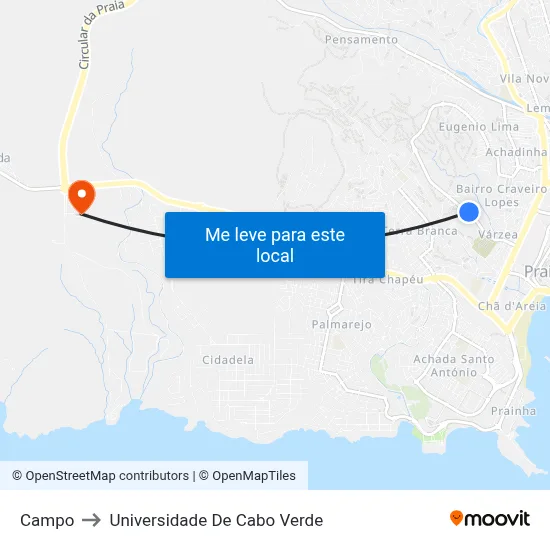 Campo to Universidade De Cabo Verde map