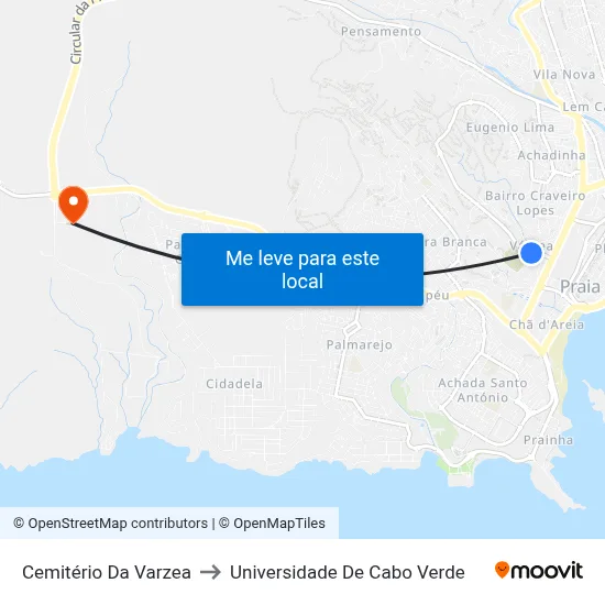 Cemitério Da Varzea to Universidade De Cabo Verde map