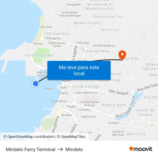 Mindelo Ferry Terminal to Mindelo map