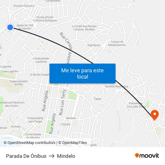 Parada De Ónibus to Mindelo map