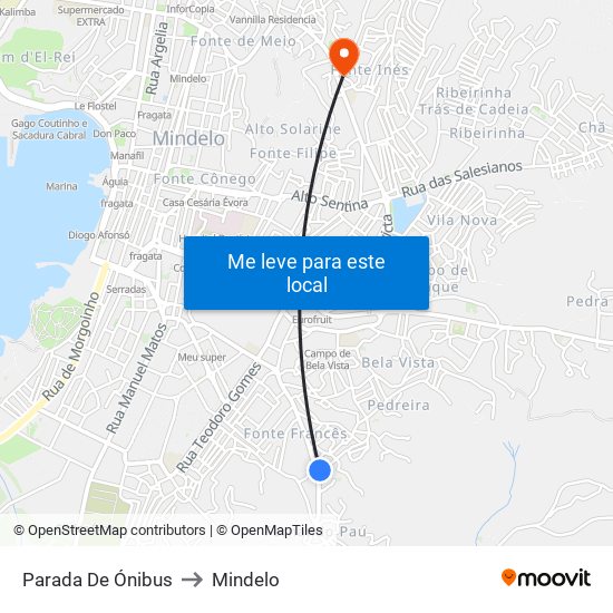 Parada De Ónibus to Mindelo map