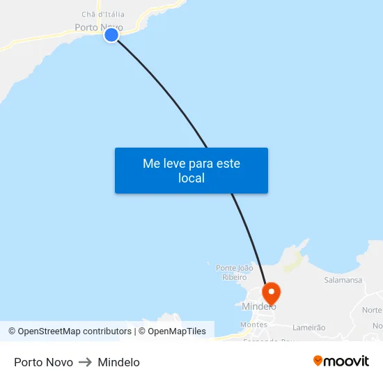 Porto Novo to Mindelo map