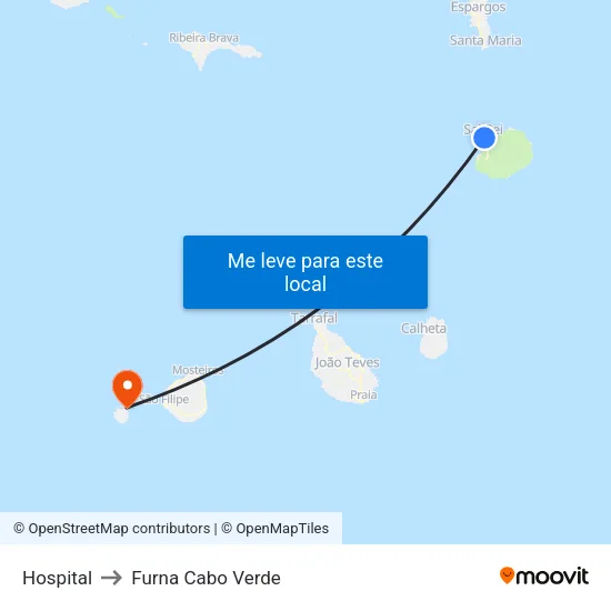 Hospital to Furna Cabo Verde map