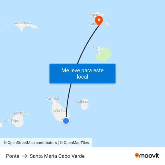 Ponte to Santa Maria Cabo Verde map