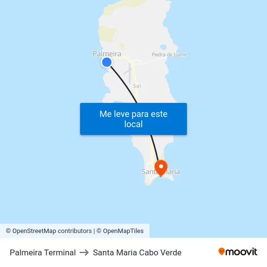 Palmeira Terminal to Santa Maria Cabo Verde map