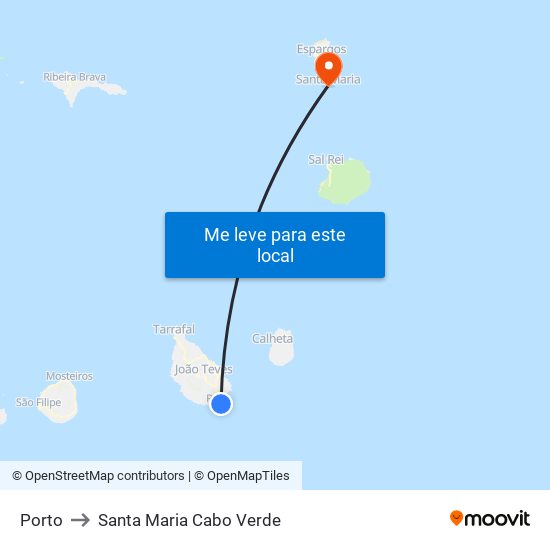 Porto to Santa Maria Cabo Verde map