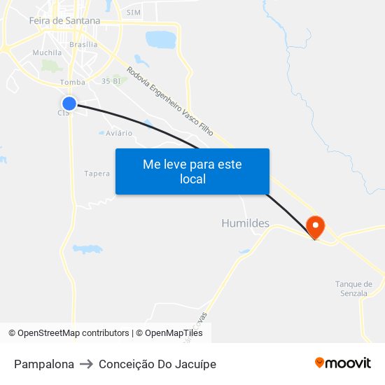 Pampalona to Conceição Do Jacuípe map