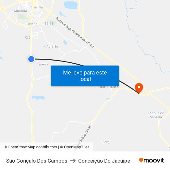 São Gonçalo Dos Campos to Conceição Do Jacuípe map