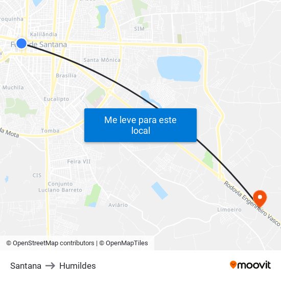 Santana to Humildes map