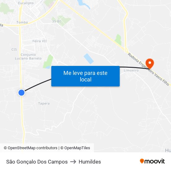 São Gonçalo Dos Campos to Humildes map