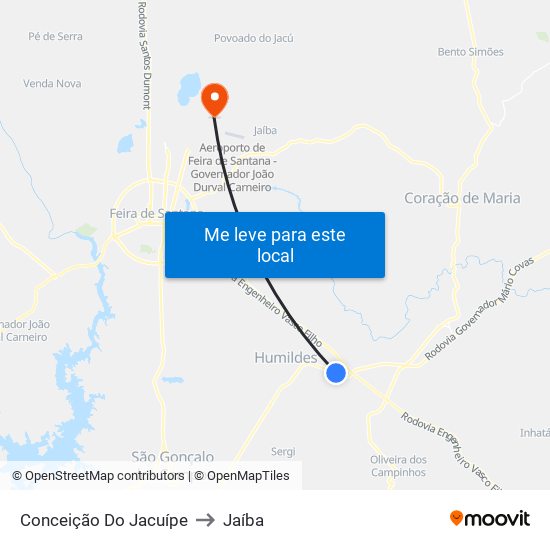 Conceição Do Jacuípe to Jaíba map