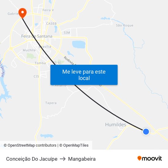 Conceição Do Jacuípe to Mangabeira map