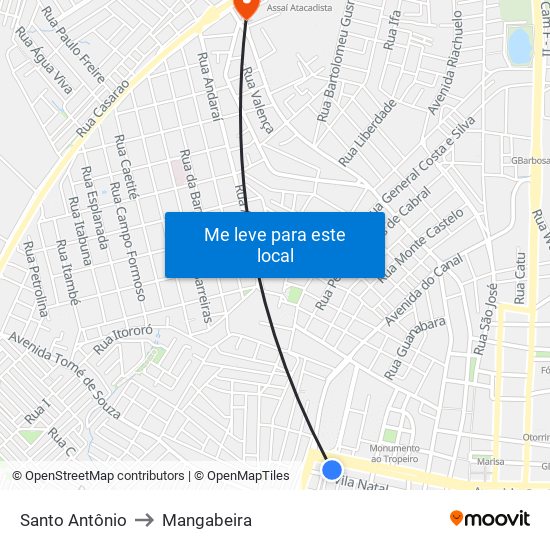 Santo Antônio to Mangabeira map