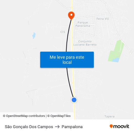 São Gonçalo Dos Campos to Pampalona map