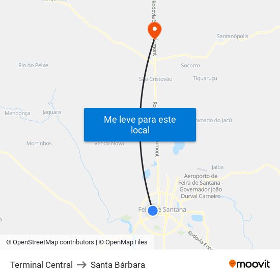 Terminal Central to Santa Bárbara map